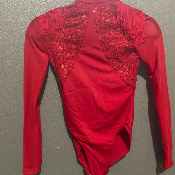 Red Jazz Costume w Rhinestones Covered Fringe